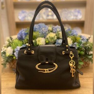 Like New St. John leather Shoulder Bag made in Italy + SJ gold tone Bag Charm!